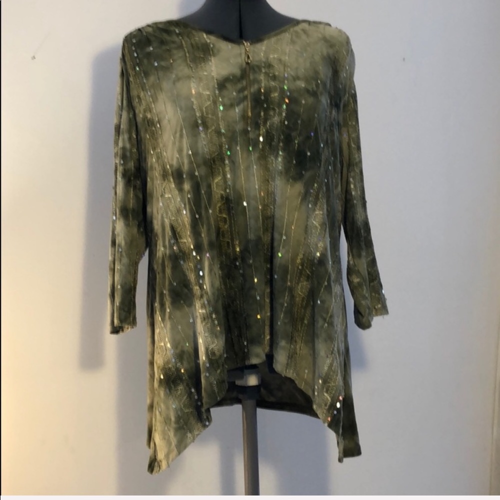 Olive sequined long sleeve tunic